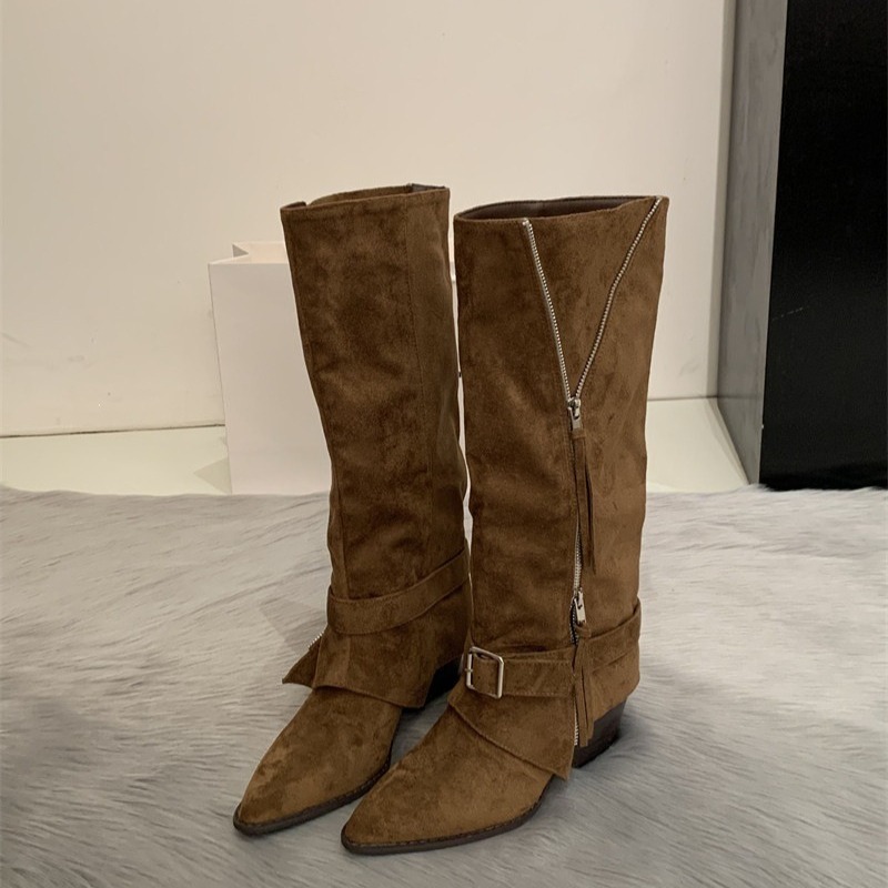 Women's Boots Vintage Suede Le - Pipe Bending Spring 评论和价格